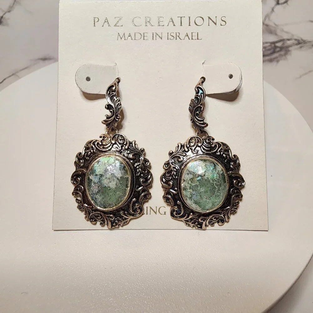 Paz Creations Sterling Silver Roman Glass Made in Israel Earrings